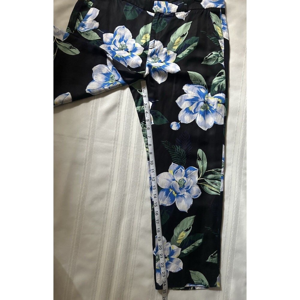 Banana Republic Avery FitLinen Blend Floral Print Ankle Pants Black Blue Size 10 - Picture 10 of 16